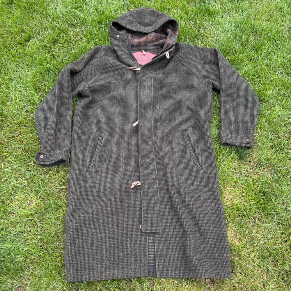B+ Woolrich Wool Toggle Coat Mens XL Made in USA Hooded Long Parka Grey Plaid XL
